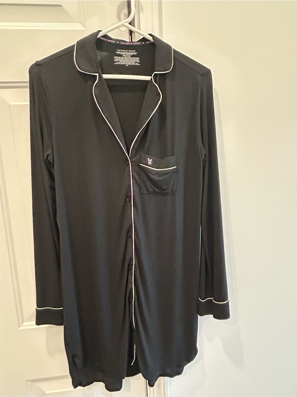 Victoria’s Secret Button Front Black Collared Sleep Shirt Dress Sz Small